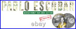2023 World Money Fair Pablo Escobar 30th Ann. 2 oz Silver Gilded Coin Mintage 99