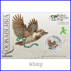 2024 Australian Kookaburra World Money Fair 1oz Silver Coloured Coin FREE SHIP