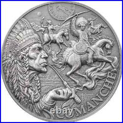 2024 Cameroon 2 oz Antiqued Silver Comanche Tribal Spirit with mintage of 1000