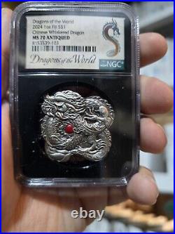 2024 Fiji Chinese Whiskered Dragon 1 oz Silver Dragons of the World NGC MS70 COA