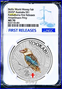 2025 Berlin Show WMF Kookaburra Silver NGC MS70 1oz $1 Coin with AMPELMANN Privy F