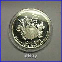 20th Anniversary Walt Disney World (1971-1991) 1 Troy Oz. 999 Fine Silver Coin