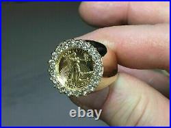 2Ct Round Cut Moissanite LIBERTY COIN Engagement Men Ring 14k Yellow Gold Plated