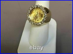 2Ct Round Cut Moissanite LIBERTY COIN Engagement Men Ring 14k Yellow Gold Plated