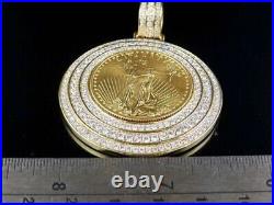 2Ct Round Cut Moissanite Lady Liberty COIN Shape Pendant 14K Yellow Gold Plated