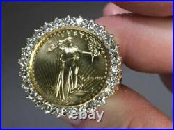 2Ct Round Cut Natural Moissanite Lady Liberty Coin Ring 14K Yellow Gold Plated