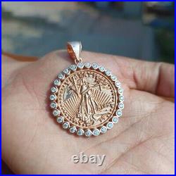 3.45 Ctw Moissanite 14k Rose Gold Plated libertad Lady Liberty Coin Pendant 1.5