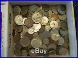 3+ Pound Lot of World Coins in A Vintage Cigar Box with Silver