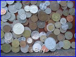 3+ Pound Lot of World Coins in A Vintage Cigar Box with Silver
