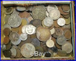 3 Pound Lot of World Coins in A Vintage Savarona Cigar Box with Silver Coins