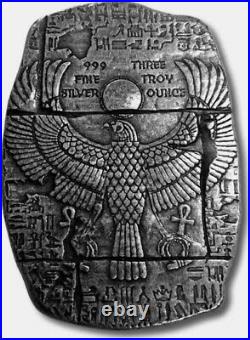 3 oz Old World Egyptian Falcon God Horus USA 3oz Fine Silver 999 BU Relic Bar