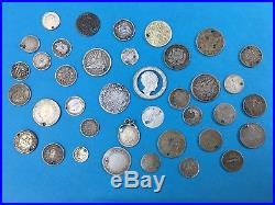 38 Pieces Job Lot Silver World Holed Coin Ex Jewellery Coins