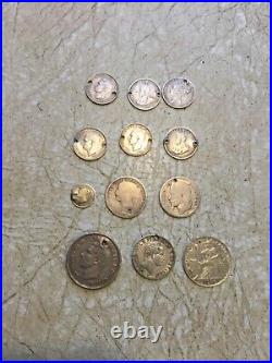 46 GRAMS WORLD SILVER 12 COIN HOLED 1848 Queen Victoria 1847 Prussia Canada lot