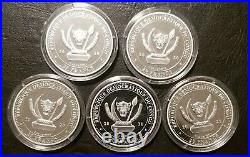 (5) 2020 1 Oz Republic of Congo World's Wildlife Silver Whale Coins In Capsule