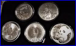 5 Pcs Silver World 1 Oz Coin Set, 2019 Eagle, Maple, Britanna, Panda, Kangaroo