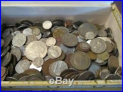 5+ Pound Lot of World Coins in A Vintage Cigar Box with Silver