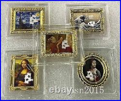 5pcs set Niue+Chad World famous painting jigsaw series silver&copper coin