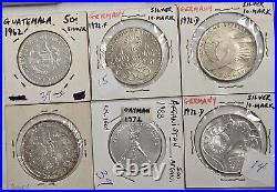 (6 COINS) MIXED WORLD SILVER COINS INCLUDING 1962 Guatemala 50 Fifty Centavos