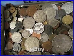 7+ Pound Lot of World Coins in A Vintage Cigar Box with Silver