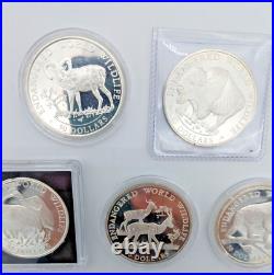 7 Silver Coins Set 1990 Cook Islands 50 Dollars Each Endangered World Wildlife