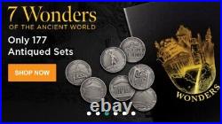 7 Wonders of the World 7 x 1 oz Silver Antique 7-Coin Set L. E. 177 COA #42 / 177