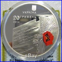 70 YEARS of LIBERATION UKRAINE Silver 2 Oz 20 Hryvnia Coin 2014 World War II