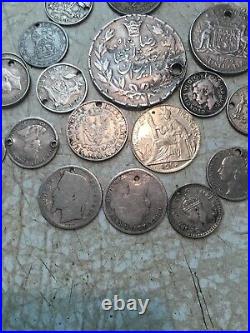 84 Grams 3 OZ TOTAL WEIGHT WORLD SILVER LOT HOLED UK France Italy 18 Coin Lot