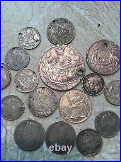 84 Grams 3 OZ TOTAL WEIGHT WORLD SILVER LOT HOLED UK France Italy 18 Coin Lot