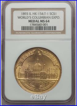 893 World's Columbian Exposition Official Medal Type One Hk-154 Ms64 Ngc
