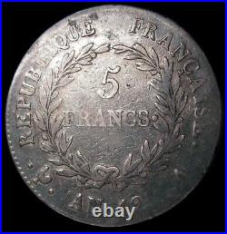 AN 12A 1803 Paris France Napoleon 5 Francs World Foreign. 900 Silver Crown Coin