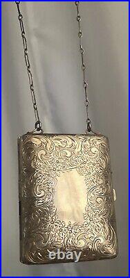 ANTIQUE! Gorgeous WHSCo. 925 Sterling Silver Wallet / Purse w Chain Handle