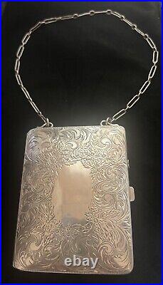 ANTIQUE! Gorgeous WHSCo. 925 Sterling Silver Wallet / Purse w Chain Handle