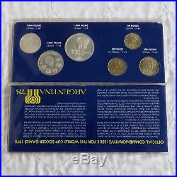 ARGENTINA 1978 WORLD CUP SOCCER 6 COIN UNCIRCULATED SET WITH SILVER pack