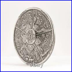 AZTEC FIVE SUNS Ages of Man Creation of World 3 Oz Silver Coin $20 Palau 2021