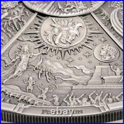 AZTEC FIVE SUNS Ages of Man Creation of World 3 Oz Silver Coin $20 Palau 2021