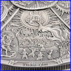 AZTEC FIVE SUNS Ages of Man Creation of World 3 Oz Silver Coin $20 Palau 2021