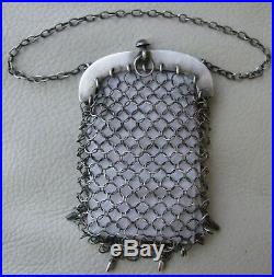 Antique Victorian Silver T Mesh Mail Old World Chatelaine Coin Purse Monogram FB