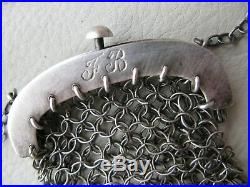Antique Victorian Silver T Mesh Mail Old World Chatelaine Coin Purse Monogram FB