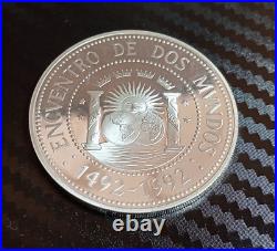 Argentina 1000 Australes Encounter Two Worlds 1991 Silver pillar columnar Coin