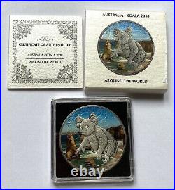 Australia 2018 Around The World Koala 0.9999 silver coin Proof Colouring Antique