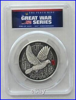 Australia 2018-P $8 Silver MS70 5oz End of WWI 100 Anniv. Antique Finish peace d