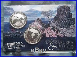 Australia 2x 1$ 2011 KOOKABURRA & KOALA Silver Coins on Card World Money Fair