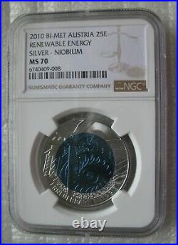Austria 25 Euro 2010 Silver Niobium Bi-Metallic Coin Global Energy NGC MS70