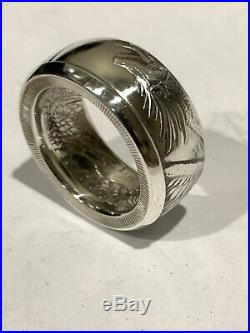 Aztec World Of Dragons Mens. 999 Pure Silver Coin Ring Size 7-16 Anniversary