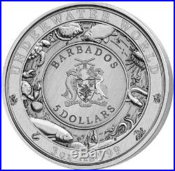 BARBADOS 2018 3 Oz Silver $5 GREAT WHITE SHARK UNDERWATER WORLD Coin
