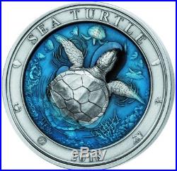 BARBADOS 2018 3 Oz Silver $5 SEA TURTLE UNDERWATER WORLD Coin
