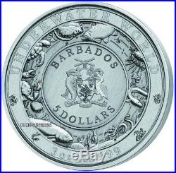 BARBADOS 2019 $5 DOLPHIN UNDERWATER WORLD 3 Oz Silver Coin