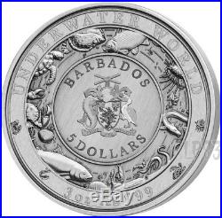 Barbados 2018 3 Oz Silver $5 GREAT WHITE SHARK UNDERWATER WORLD Coin