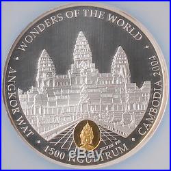 Bhutan 2004 Wonders World Angkor Wat Silver Coin With Gold 1g NGC PF69
