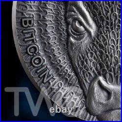 Binary Bull Binary World 2oz Antique finish Silver Coin 0.00001 Bitcoin UCS 2024